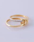 Avari 2-Band multi-wear gold ring featuring a pavé diamond band linked with smooth plain band, available in white and yellow gold.