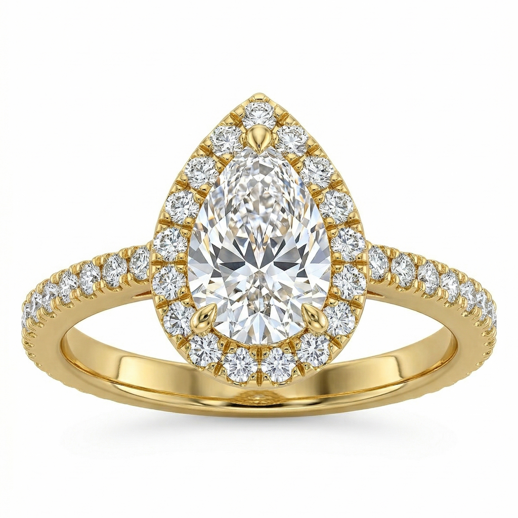 Bonnie - Pear Halo with Pavé Band Setting