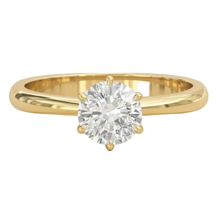 Gold ring with a diamond on a white background