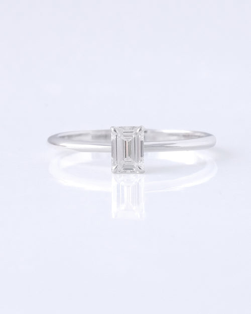 A white gold with an emerald cut lab grown diamonds